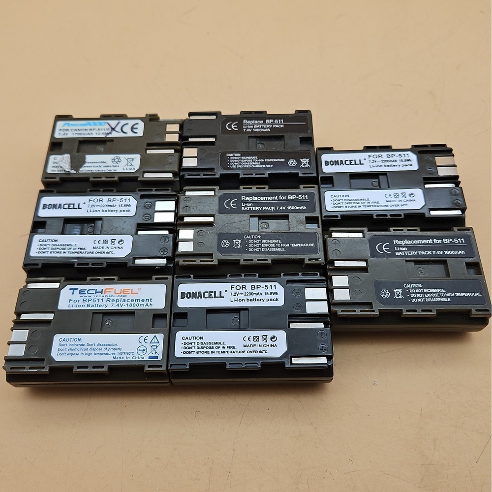 Lot Of 8 Canon BP-511 Camera Batteries 3rd Party Used